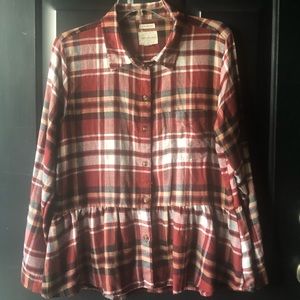 American Eagle Red Peplum Flannel
